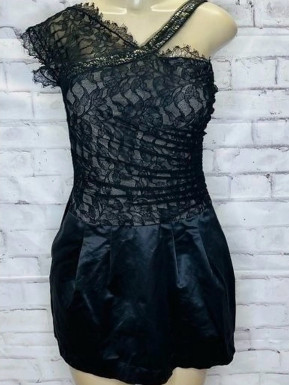 BCBG Large 12 black designer mini short little black dress cold Off shoulder